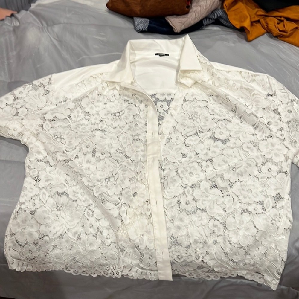 Lace button down top. Express.